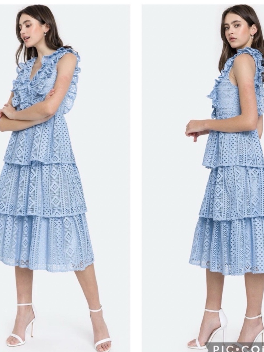 Endless Rose Sky Blue Eyelet Ruffle Tiered Midi Dress